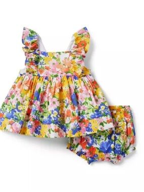 Janie and Jack Floral Ruffle Dress and Diaper Cover - Pink, Yellow, Blue, Green
